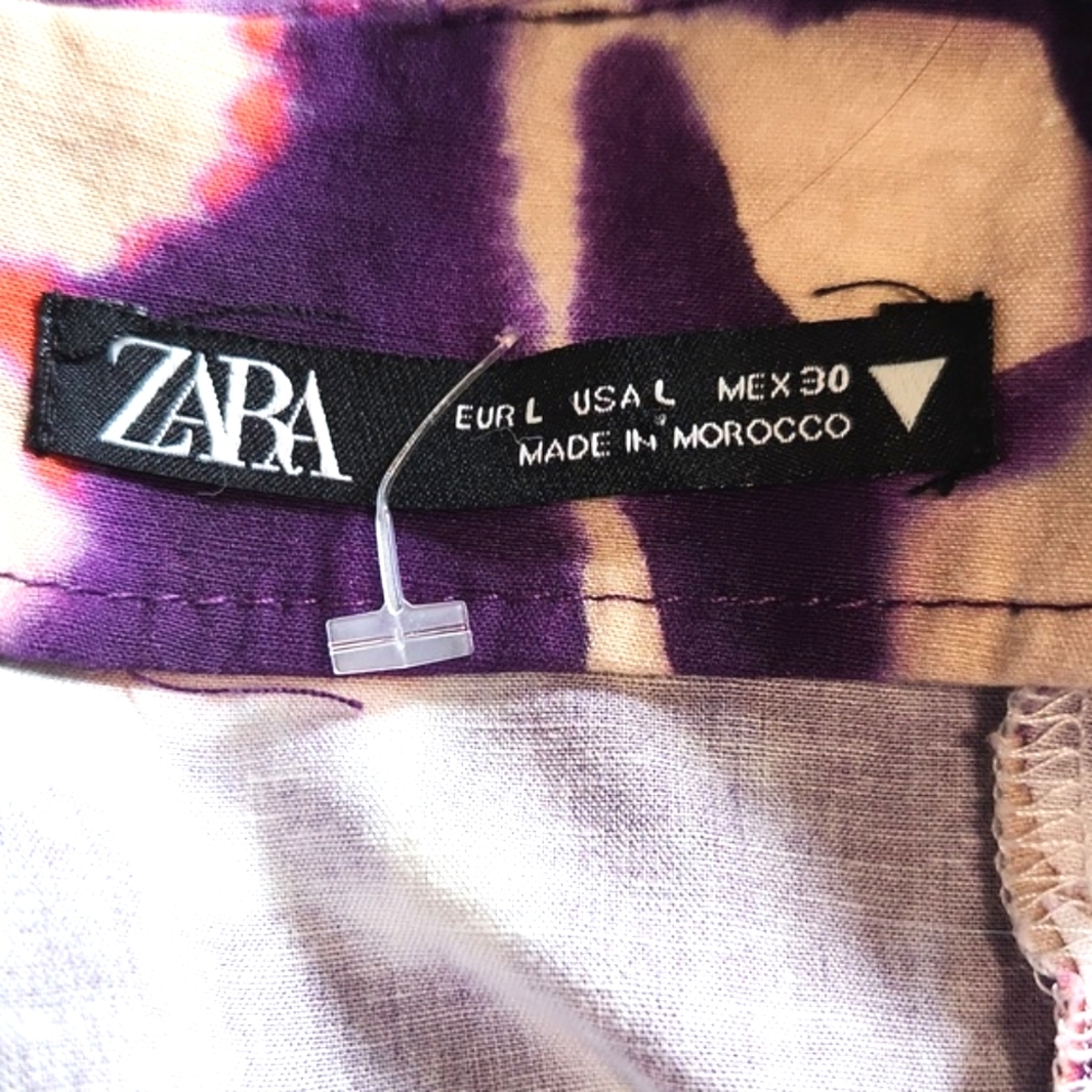 Zara Floral Linen Blend Purple Bodycon Mini Dress Size Large - Picture 7 of 10